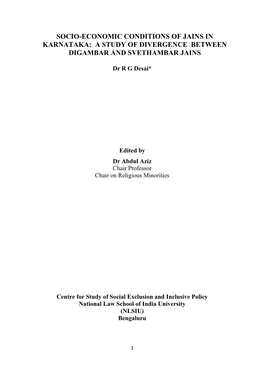 Socio-Economic Conditions of Jains in Karnataka: a Study of Divergence Between Digambar and Svethambar Jains