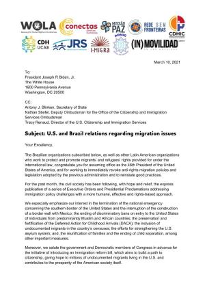 US and Brazil Relations Regarding