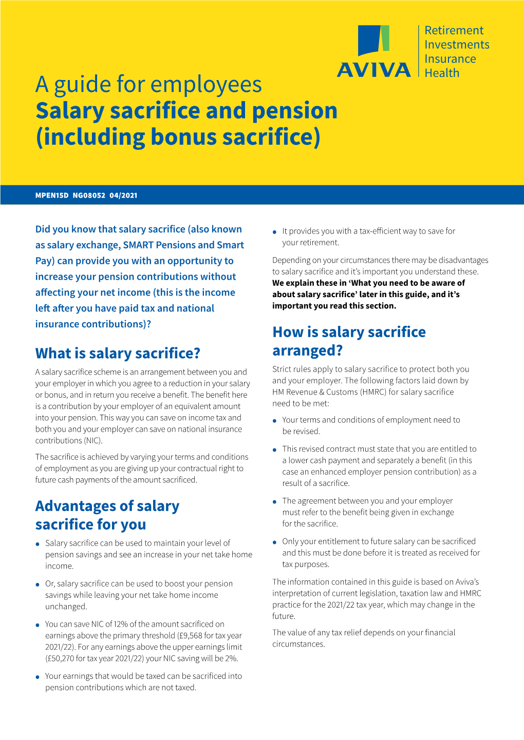 A Guide for Employees Salary Sacrifice and Pension (Including Bonus Sacrifice)