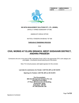 Civil Works at Eluru Branch, West Godavari District, Andhra Pradesh