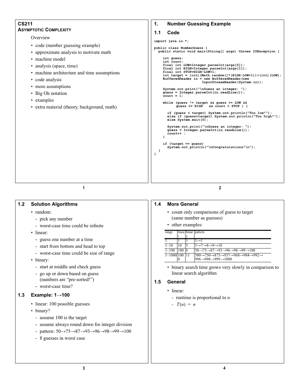 CS211 ❒ Overview • Code (Number Guessing Example)