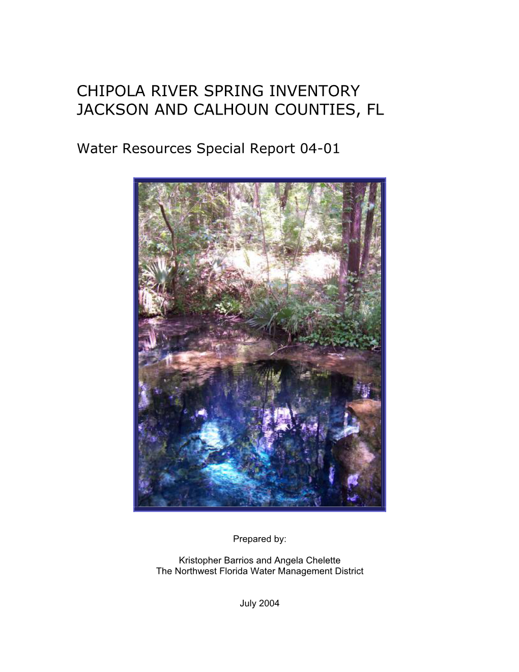 Chipola River Springs Inventory Study Area……………………………………………