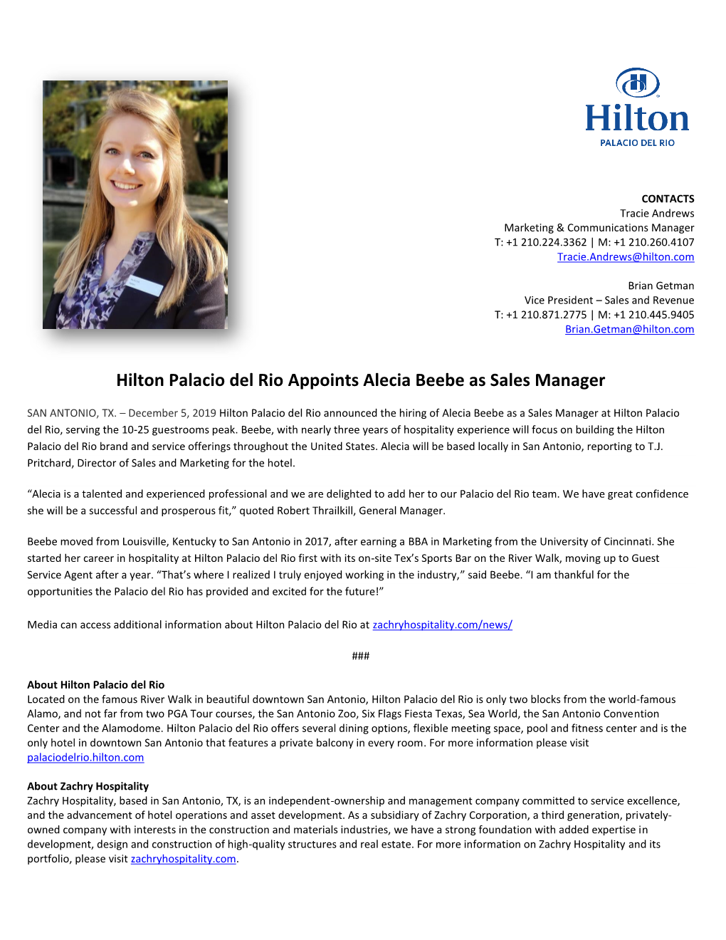 Hilton Palacio Del Rio Appoints Alecia Beebe As Sales Manager