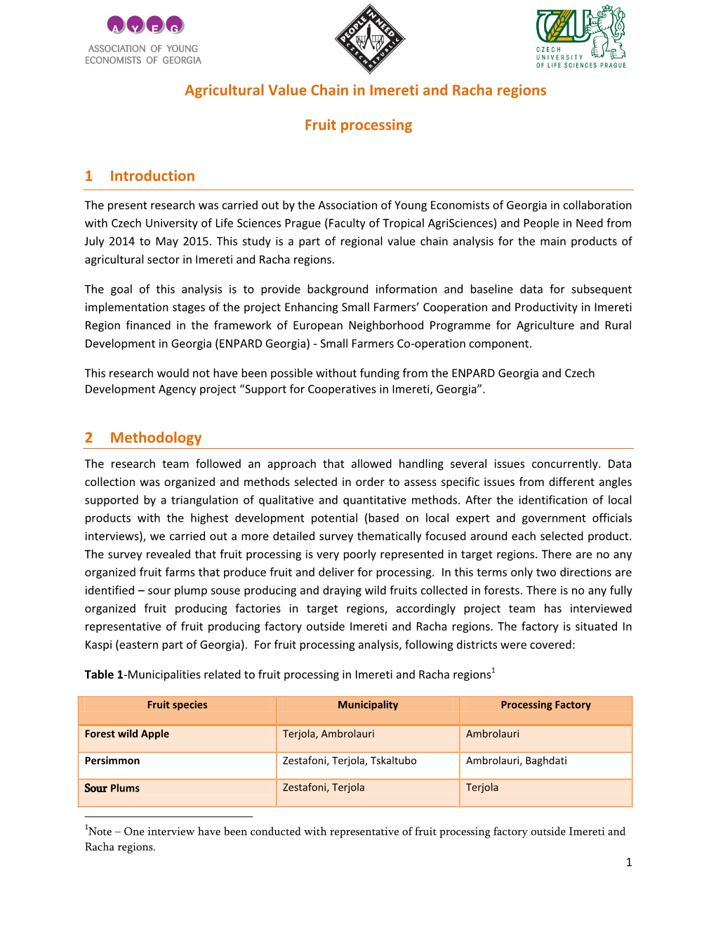 Agricultural Value Chain in Imereti and Racha Regions Fruit Processing