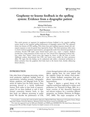 Grapheme-To-Lexeme Feedback in the Spelling System: Evidence from a Dysgraphic Patient