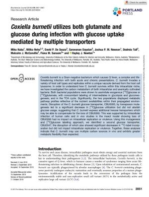 Coxiella Burnetii Utilizes Both Glutamate and Glucose During Infection with Glucose Uptake Mediated by Multiple Transporters