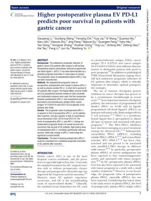 Higher Postoperative Plasma EV PD-L1 Predicts Poor Survival in Patients with Gastric Cancer