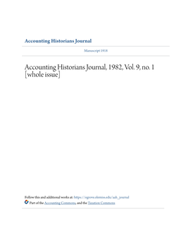 Accounting Historians Journal, 1982, Vol. 9, No. 1 [Whole Issue]