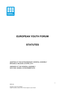 European Youth Forum Statutes English Translation- Please Refer to French Original in Case of Doubt