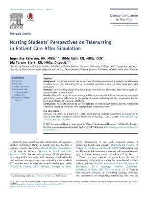 Nursing Students' Perspectives on Telenursing in Patient Care After