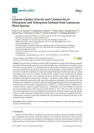 Glucose-Uptake Activity and Cytotoxicity of Diterpenes and Triterpenes Isolated from Lamiaceae Plant Species