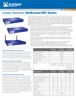 Juniper Networks Netscreen-5GT Series Datasheet