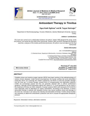 Antioxidant Therapy in Tinnitus
