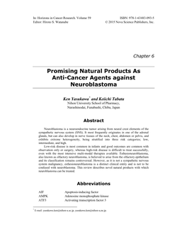 Promising Natural Products As Anti-Cancer Agents Against Neuroblastoma