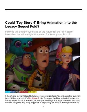 'Toy Story 4' Bring Animation Into the Legacy Sequel Fold?