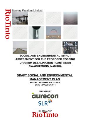 Social and Environmental Impact Assessment for the Proposed Rössing Uranium Desalination Plant Near Swakopmund, Namibia