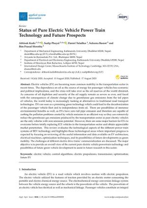 Status of Pure Electric Vehicle Power Train Technology and Future Prospects