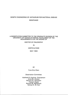 Genetic Engineering of Anthurium for Bacterial Disease