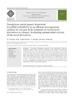 Nanoporous Metal-Organic Framework Cu2(BDC)2(DABCO) As an E Cient Heterogeneous Catalyst for One-Pot Facile Synthesis of 1,2,3-T