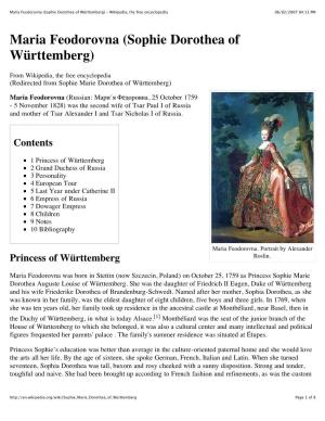 Maria Feodorovna (Sophie Dorothea of Württemberg) - Wikipedia, the Free Encyclopedia 06/02/2007 04:11 PM
