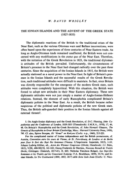 The Ionian Islands and the Advent of the Greek State (1827-1833)