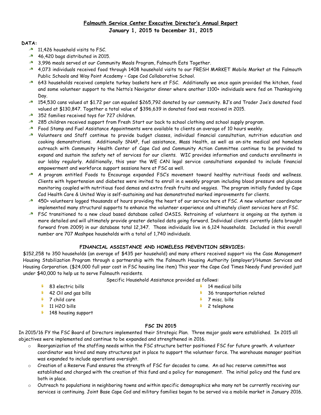 2004 Falmouth Service Center Annual Report