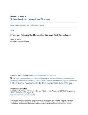 Effects of Priming the Concept of Luck on Task Persistence