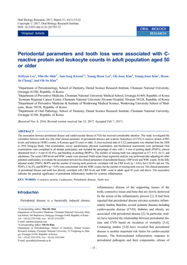 Periodontal Parameters and Tooth Loss Were Associated with C- Reactive Protein and Leukocyte Counts in Adult Population Aged 50 Or Older