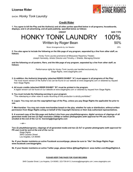 HONKY TONK LAUNDRY 100% Written by Roger Bean 50%