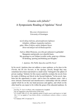 Cenatus Solis Fabulis? a Symposiastic Reading of Apuleius’ Novel