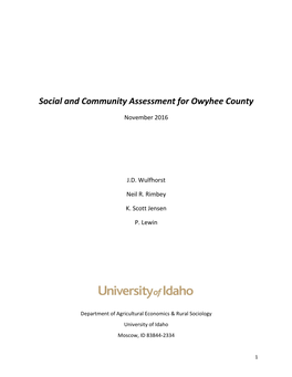 Social and Community Assessment for Owyhee County