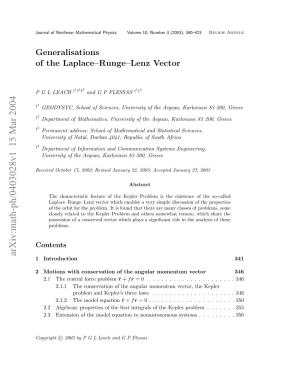 Generalisations of the Laplace-Runge-Lenz Vector