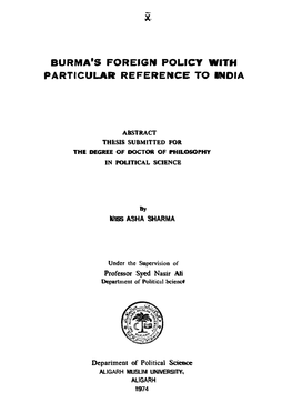 Burma's Foreign Policy with Particular Referenc E to India
