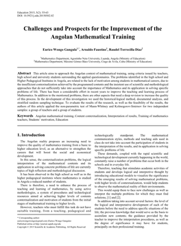 Angolan Mathematical Training, Content Contextualization, Interpretation of Results, Training of Mathematics Teachers, Students’ Motivation, Education