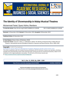 The Identity of Showmanship in Malay Musical Theatres