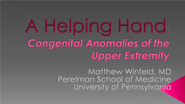 Congenital Anomalies of the Upper Extremity