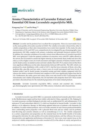 Aroma Characteristics of Lavender Extract and Essential Oil from Lavandula Angustifolia Mill