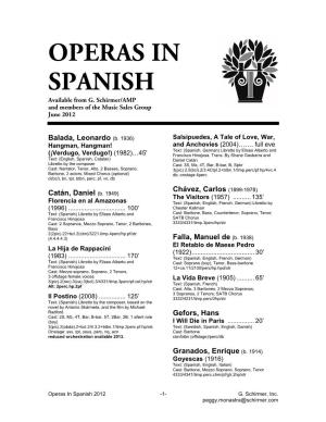 OPERAS in SPANISH Available from G
