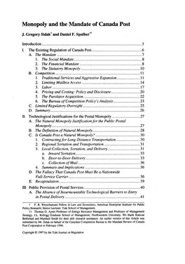 Monopoly and the Mandate of Canada Post