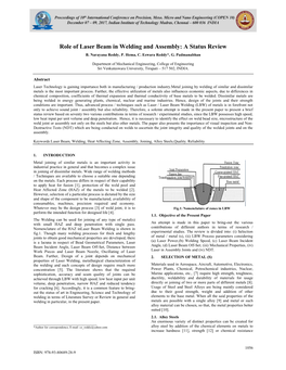 Role of Laser Beam in Welding and Assembly: a Status Review B