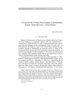 A Case for the Twenty-First Century Constitutional Canon: Schneiderman V