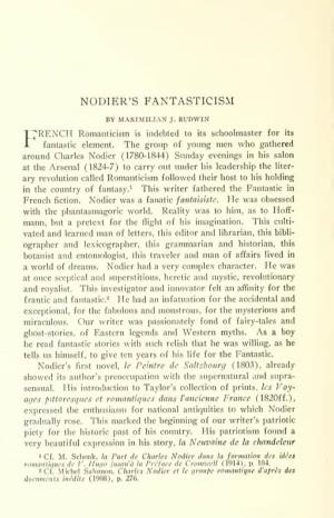 Nodier's Fantasticism. As a Matter of Fact, the Temptations of the Devils Sur- Pass in Number the Interventions of the Saints