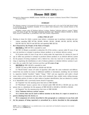 House Bill 2261 Sponsored by Representative MARSH, Senator TAYLOR (At the Request of Attorney General Ellen F