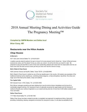 2018 Annual Meeting Dining and Activities Guide the Pregnancy Meeting™