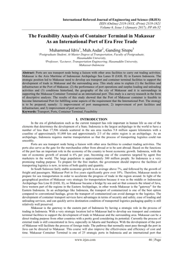 The Feasibility Analysis of Container Terminal in Makassar As an International Port of Era Free Trade