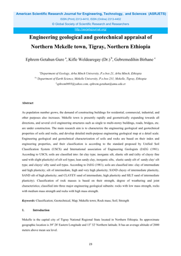 Engineering Geological and Geotechnical Appraisal of Northern Mekelle Town, Tigray, Northern Ethiopia