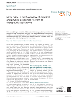 Nitric Oxide: a Brief Overview of Chemical and Physical Properties Relevant to Therapeutic Applications