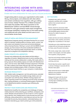 INTEGRATING ADOBE with AVID: WORKFLOWS for MEDIA ENTERPRISES Enable Real-Time Collaboration for News, Sports, and Post Production
