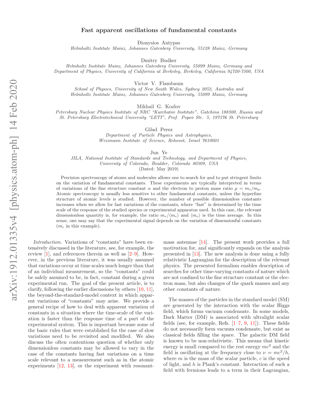 Arxiv:1912.01335V4 [Physics.Atom-Ph] 14 Feb 2020