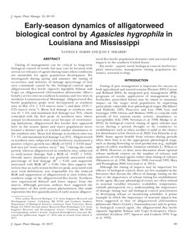 Early-Season Dynamics of Alligatorweed Biological Control by Agasicles Hygrophila in Louisiana and Mississippi